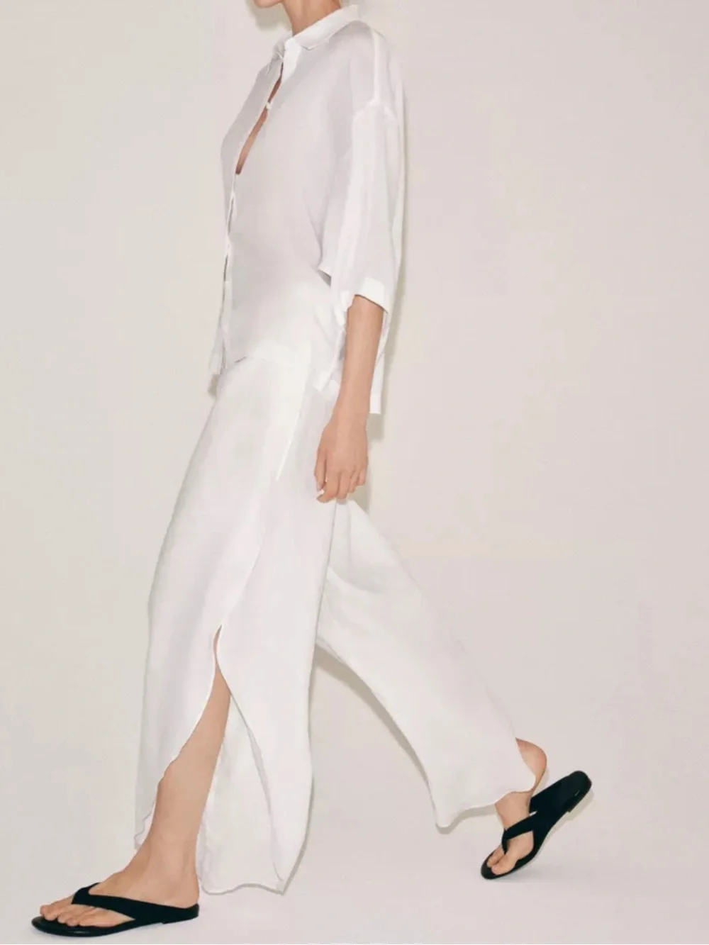 Zara NWT white ZW COLLECTION 100% LINEN VENTED PANTS 1936/334